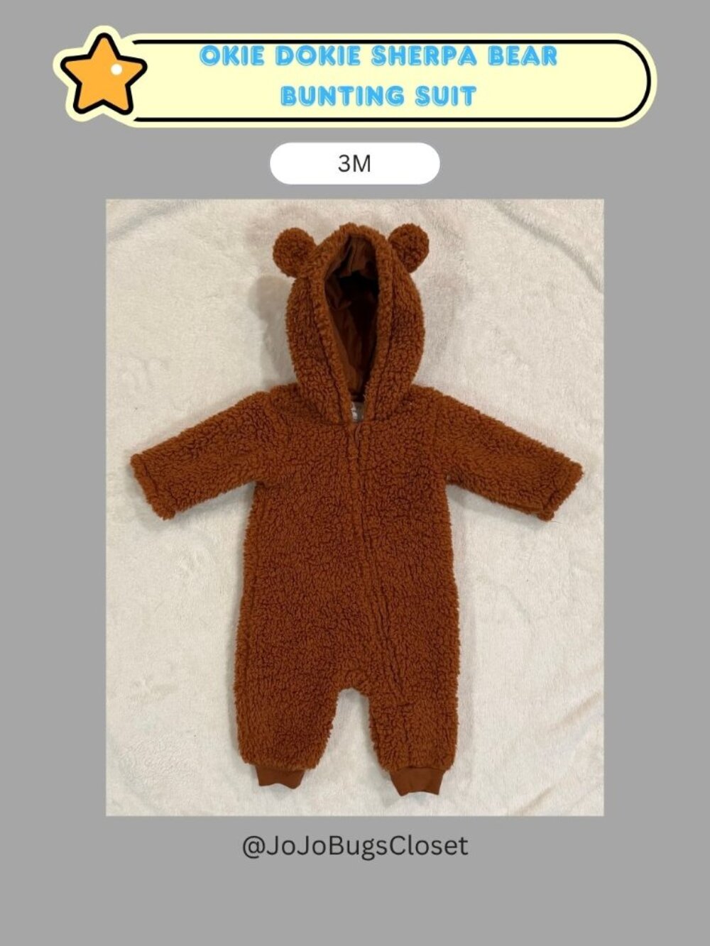 Okie Dokie 3M Teddy Bear Sherpa Bunting Suit | Brown Hooded One-Piece ⭐